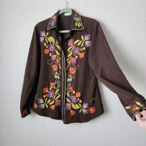 TASHA POLIZZI floral embroidered snap button blouse - Large